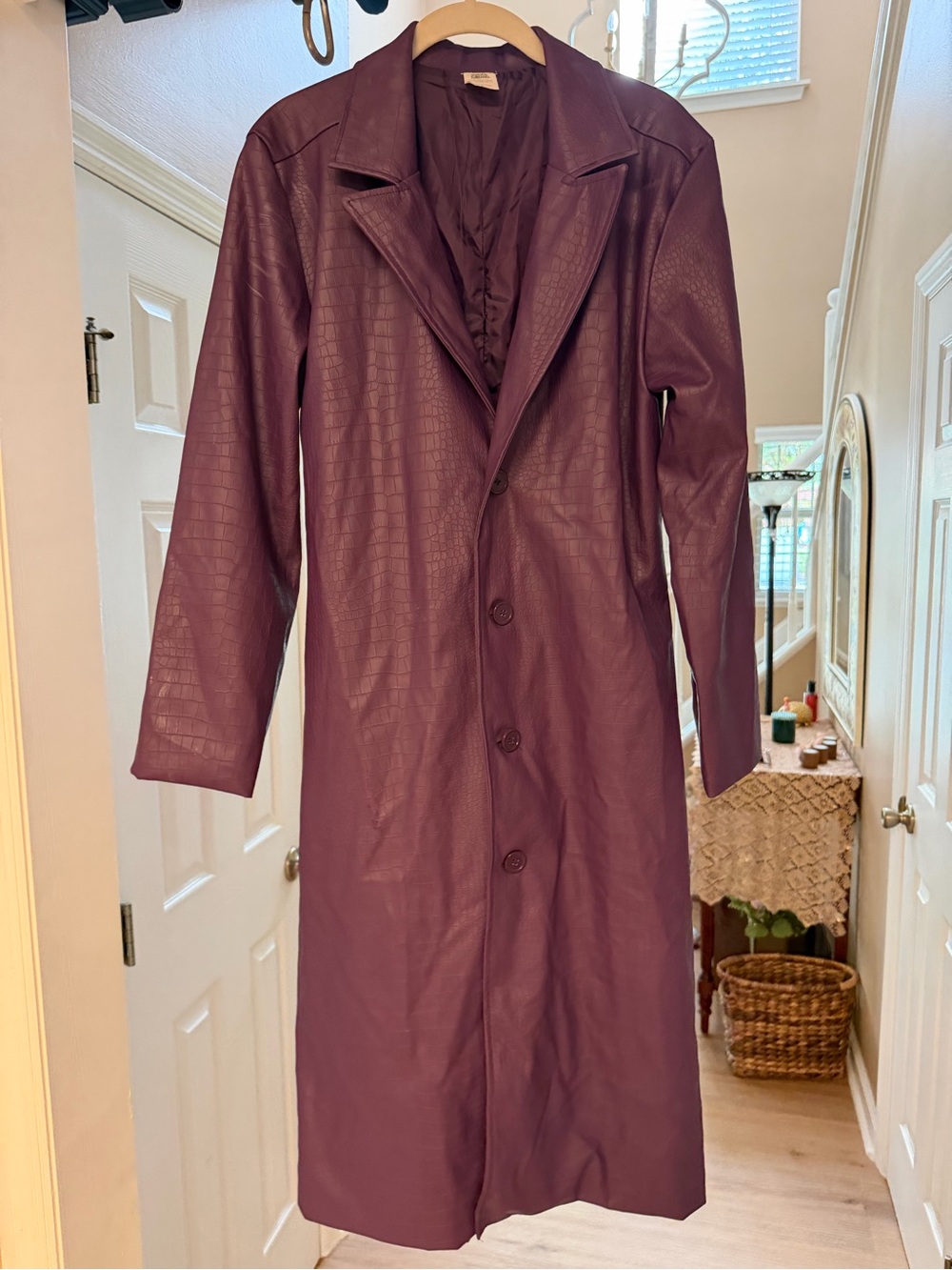 Purple Faux Leather Trench Coat, Small, Joker-Suicide Squad Inspired